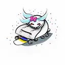 A whimsical design of a cupcake riding a skateboard, with a mischievous expression tattoo design idea