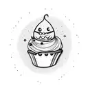 A whimsical design of a cupcake riding a skateboard, with a mischievous expression tattoo design idea