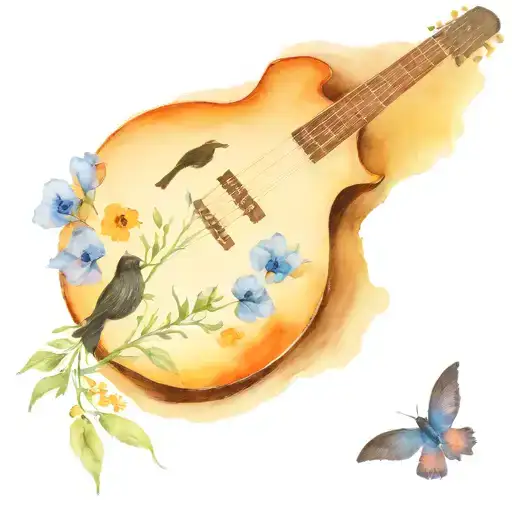 mandolin with wildflowers and purple martins tattoo design idea