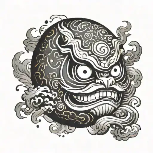 Create a daruma doll with a Japanese dragon wrapping around it, symbolizing protection and power tattoo design idea
