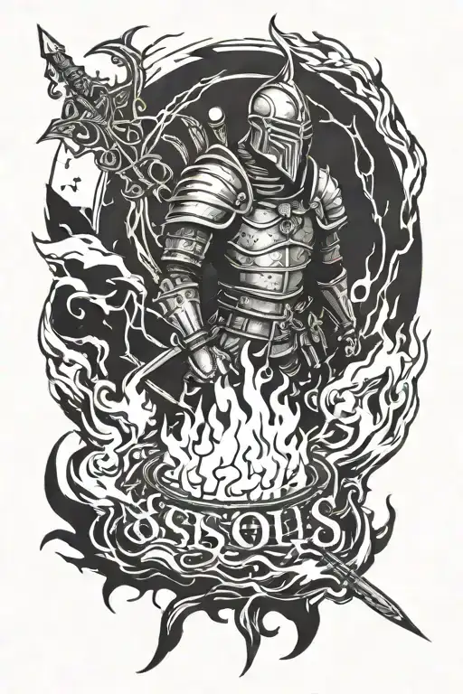 Dark Souls sign and bonfire with berserk brand of sacrifice tattoo design idea