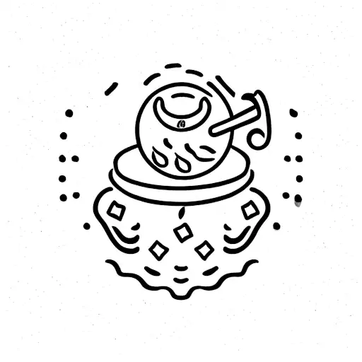 A minimalist matching tattoos of a dumpling with musical notes as steam coming out tattoo design idea