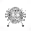 A minimalist matching tattoos of a dumpling with musical notes as steam coming out tattoo design idea