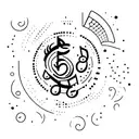 A minimalist matching tattoos of a dumpling with musical notes as steam coming out tattoo design idea