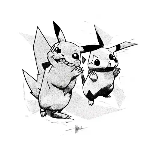 pikachu and charizard with a 3d color glitch effect  tattoo design idea