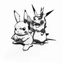 pikachu and charizard with a 3d color glitch effect  tattoo design idea