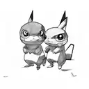 pikachu and charizard with a 3d color glitch effect  tattoo design idea