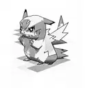 pikachu and charizard with a 3d color glitch effect  tattoo design idea