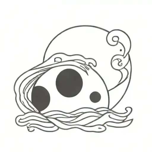 draw me a moon in japanese style with waves and wind inside in black and white tattoo design idea