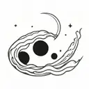 draw me a moon in japanese style with waves and wind inside in black and white tattoo design idea