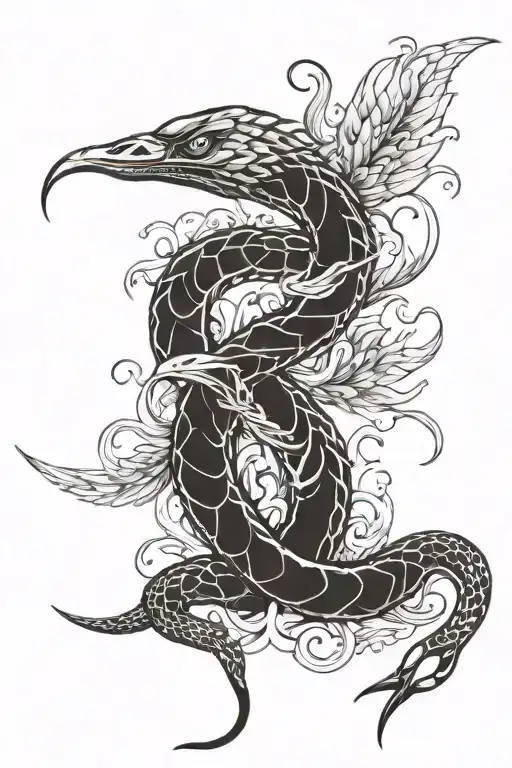 Snake and Phoenix tattoo design idea