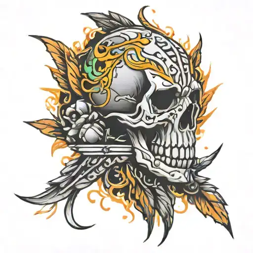 full sleeve, neon and ashes element, Crow skull tattoo design idea
