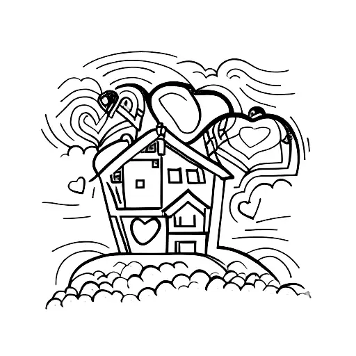 A tiny tattoo of a house with a heart-shaped roof, representing the love and warmth of a family tattoo design idea