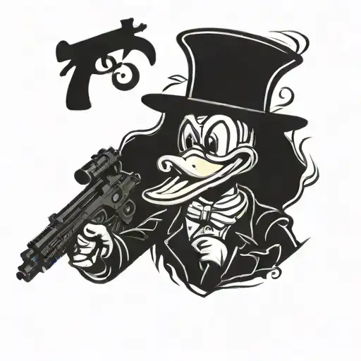 Bad Dagobert Duck with guns Kokain and BTC o Plomo tattoo design idea