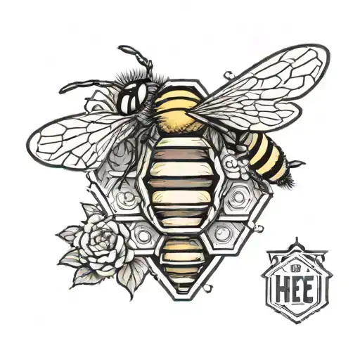 bee hive with the name Hoey on it tattoo design idea