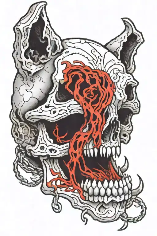 dog skull bites chain tattoo design idea