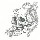 dog skull bites chain around hand tattoo design idea