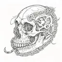 dog skull bites chain around hand tattoo design idea