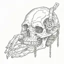 dog skull bites chain around hand tattoo design idea
