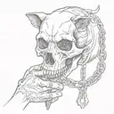 dog skull bites chain around hand tattoo design idea