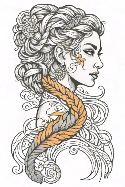 goddess with braid tattoo design idea