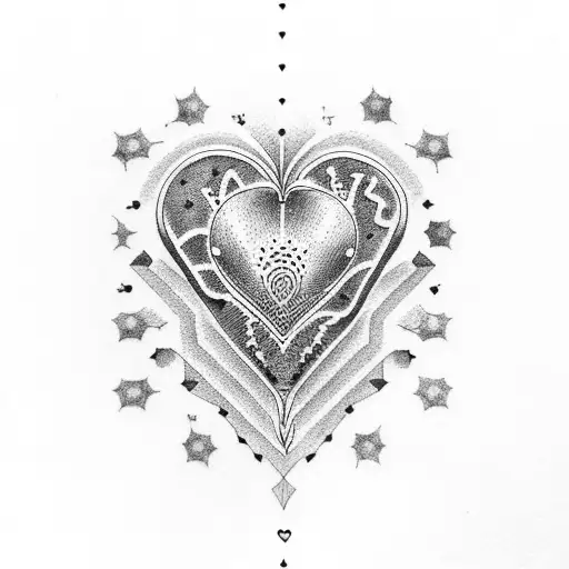 A dotwork tattoo of a heart-shaped sheet music with Taurus constellation as notes tattoo design idea