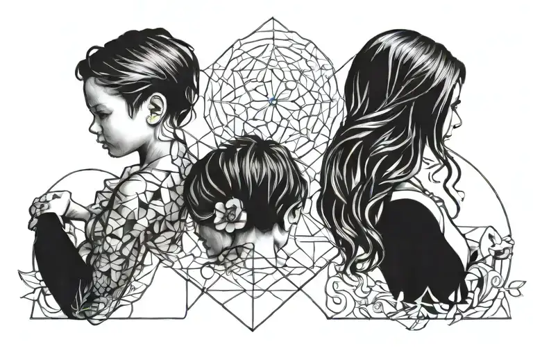 Partner tattoo, 3 children, love, together forever tattoo design idea