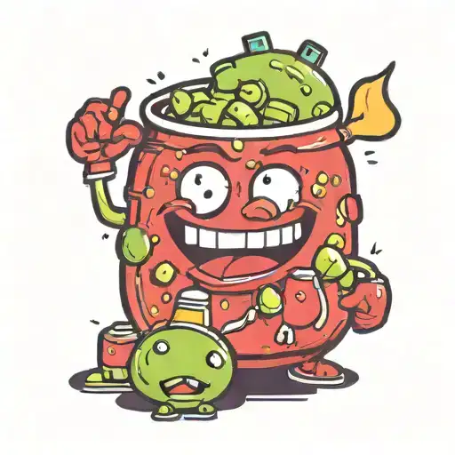 1 red perfect circle pickle chip cartoon character. Reminds you of the 7up dot character  tattoo design idea