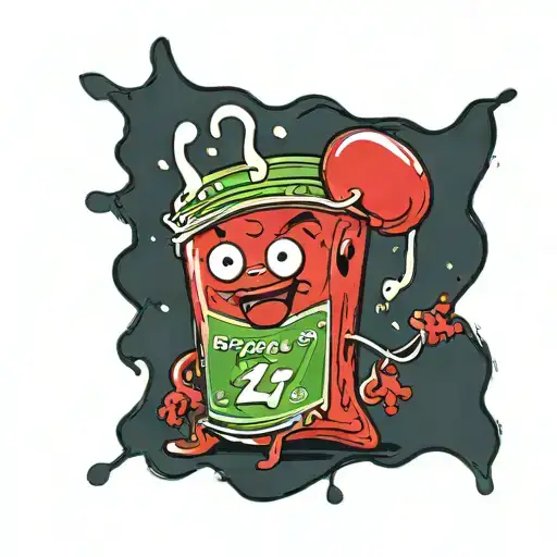 1 red perfect circle pickle chip cartoon character. Reminds you of the 7up dot character  tattoo design idea