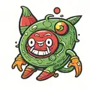1 red perfect circle pickle chip cartoon character. Reminds you of the 7up dot character  tattoo design idea