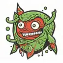1 red perfect circle pickle chip cartoon character. Reminds you of the 7up dot character  tattoo design idea