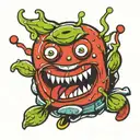 1 red perfect circle pickle chip cartoon character. Reminds you of the 7up dot character  tattoo design idea