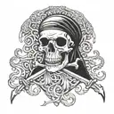 A pirate flag with a skull and crossbones design, but instead of bones, they are tentacles of a jellyfish with Medusa tattoo design idea