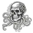 A pirate flag with a skull and crossbones design, but instead of bones, they are tentacles of a jellyfish with Medusa tattoo design idea