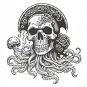 A pirate flag with a skull and crossbones design, but instead of bones, they are tentacles of a jellyfish with Medusa tattoo design idea