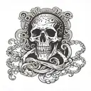 A pirate flag with a skull and crossbones design, but instead of bones, they are tentacles of a jellyfish with Medusa tattoo design idea