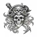 A pirate flag with a skull and crossbones design, but instead of bones, they are tentacles of a jellyfish tattoo design idea
