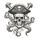 A pirate flag with a skull and crossbones design, but instead of bones, they are tentacles of a jellyfish tattoo design idea