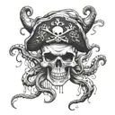 A pirate flag with a skull and crossbones design, but instead of bones, they are tentacles of a jellyfish tattoo design idea