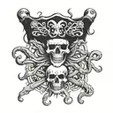 A pirate flag with a skull and crossbones design, but instead of bones, they are tentacles of a jellyfish tattoo design idea