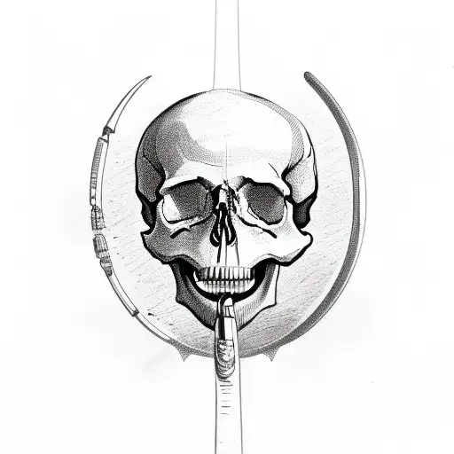skull with ribbond through eye socket and mouth tattoo design idea