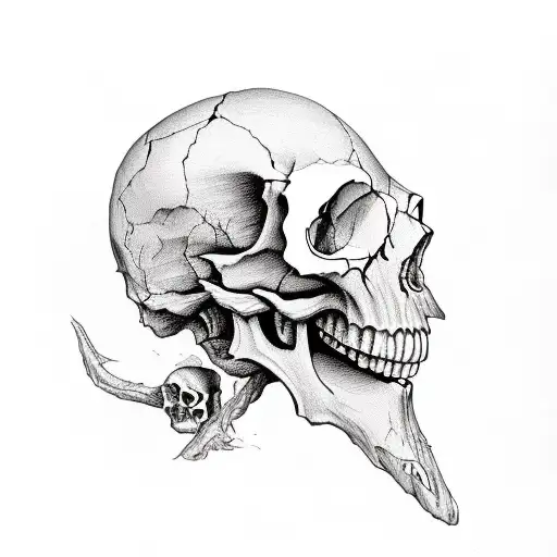 skull with ribbond through eye socket and mouth tattoo design idea