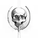 skull with ribbond through eye socket and mouth tattoo design idea