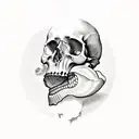 skull with ribbond through eye socket and mouth tattoo design idea