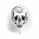 skull with ribbond through eye socket and mouth tattoo design idea