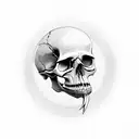skull with ribbond through eye socket and mouth tattoo design idea
