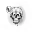 skull with ribbond through eye socket and mouth tattoo design idea