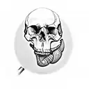 skull with ribbond through eye socket and mouth tattoo design idea