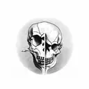 skull with ribbond through eye socket and mouth tattoo design idea