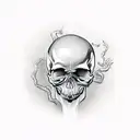 skull with ribbond through eye socket and mouth tattoo design idea